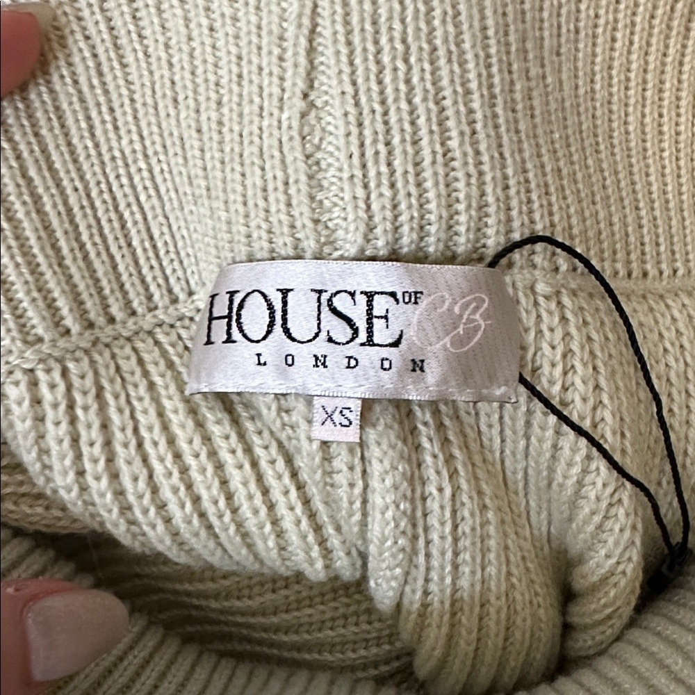 House of CB McKenzie Oatmeal Ribbed Knit Wide Leg Utility Trousers Size XS - Picture 4 of 4